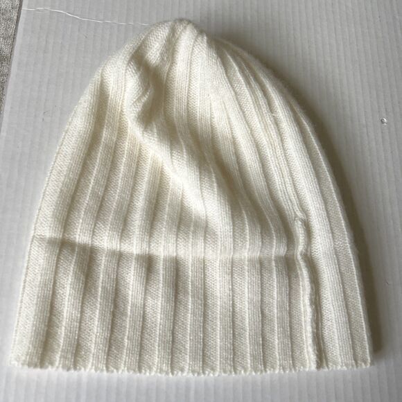 Theory 100% Cashmere OS White Beanie Hat Soft NWOT